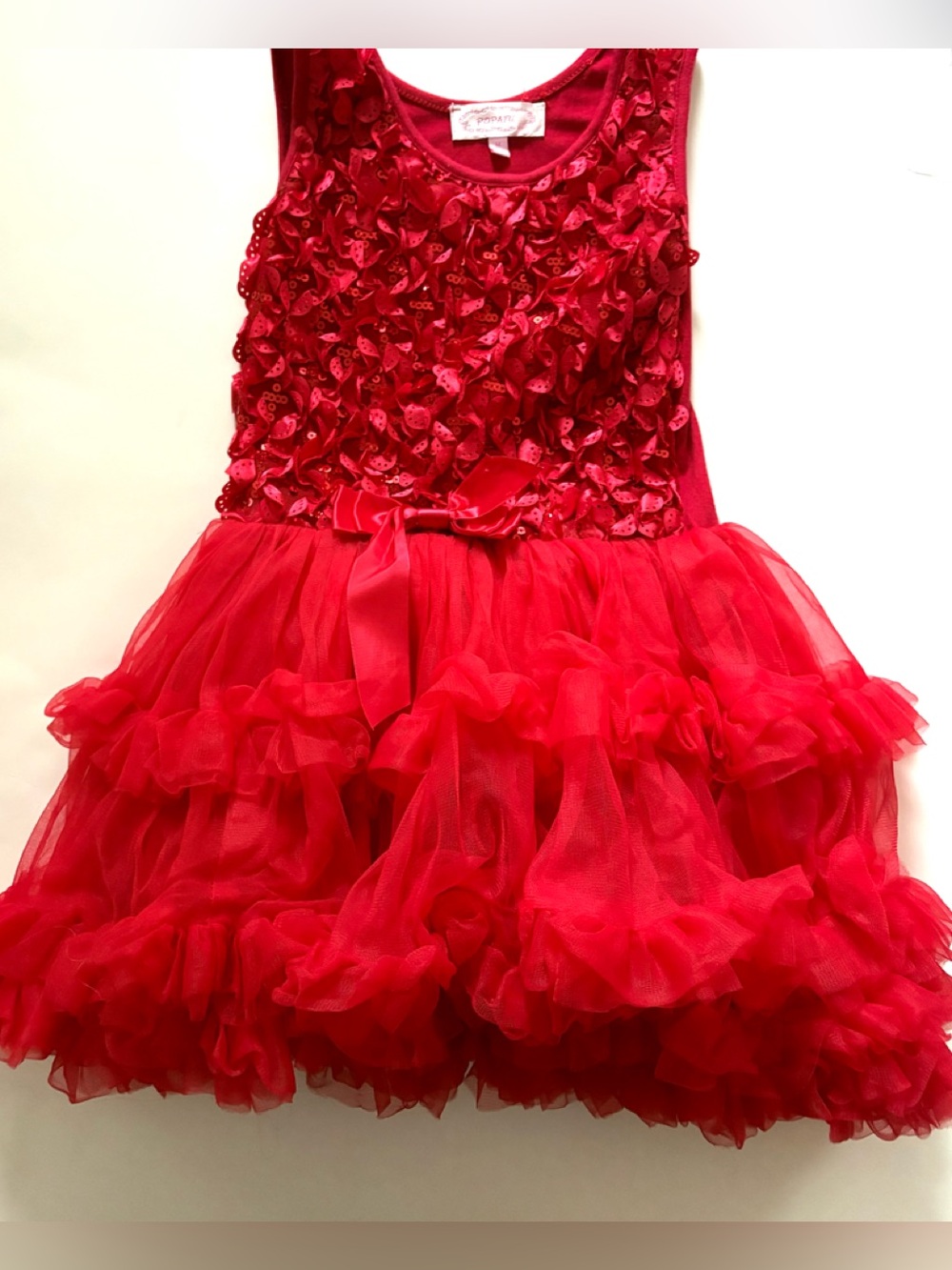 Popatu Bright Red Ruffled Sequin Bodice Dress 5
